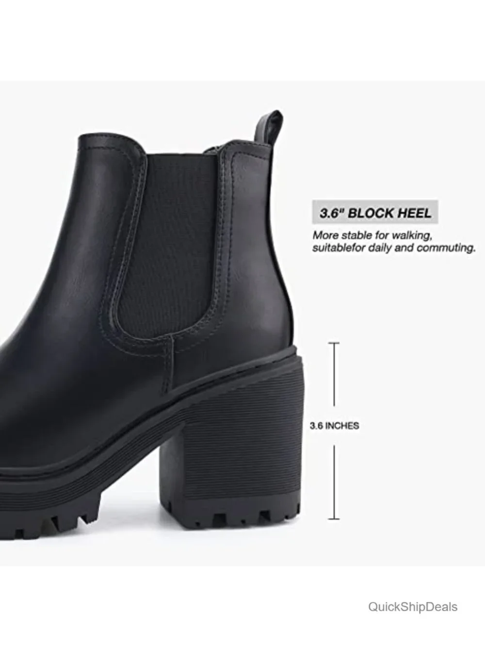 Women's Chelsea Ankle Boots Platform chunky block heel pull-on rubber sole